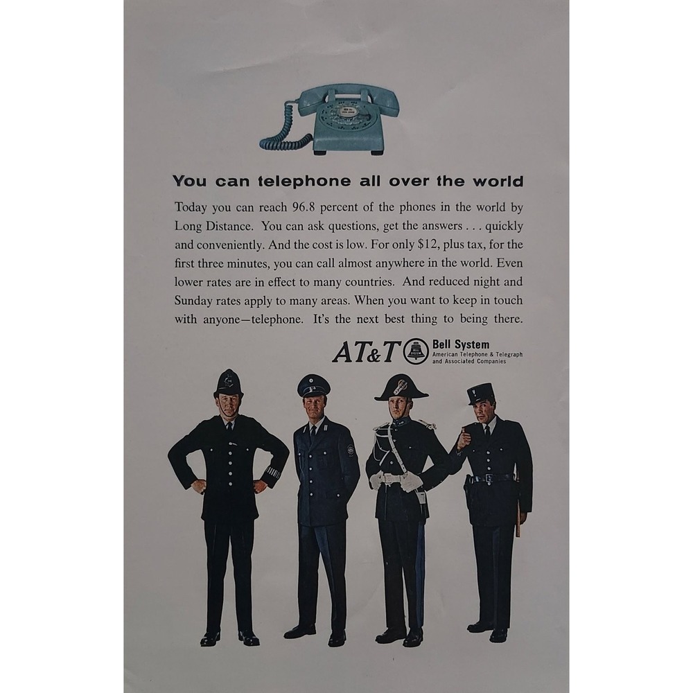 Vintage 1966 AT&T Bell System Print Ad Long Distance Phone Blue Rotary MCM